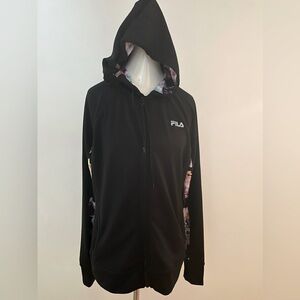 NWT FILA Black Hoodie with Floral Accents
